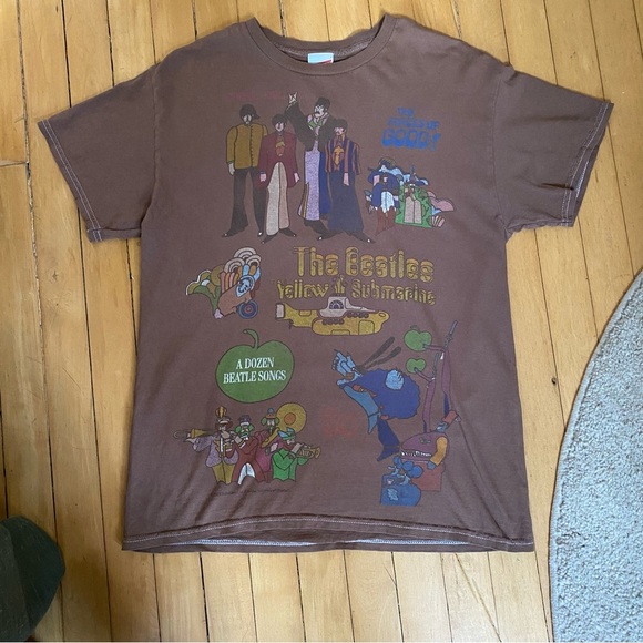 Junk Food Clothing Brown Beatles Yellow Submarine graphic T-Shirt - Picture 1 of 7